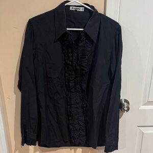 Jil Sander Black Ruffled Button Down Shirt